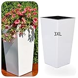 MELTOM Pflanzkübel aus Kunststoff in Hochglanz Farbe: Weiß mit Herausnehmbaren Einsatz, BxTxH in cm: 39 x 39 x 75 cm, Größe: 3XL