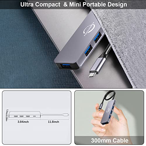 USB C Hub Multiport Adapter,Vunvooker 5in1 USBC Dongle with Long Cable,USB-C Expander for Laptop(100W PD,4 Port USB 3.0 Hub),Slim Mini Data Adapter for MacBook Pro/Air,iMac,Surface,XPS,Notebook - Image 3