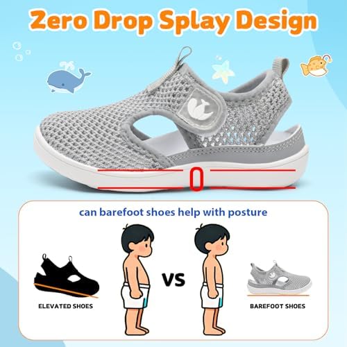 JOINFREE Toddler Water Shoes Boys Girls Wide Toe Box Barefoot Kids Sandals Quick-Dry Mesh Aqua Sneakers Non-Slip Closed Toe Beach Pool Splash Pad Walking Shoes for Kid Grey 7 Toddler — view 4