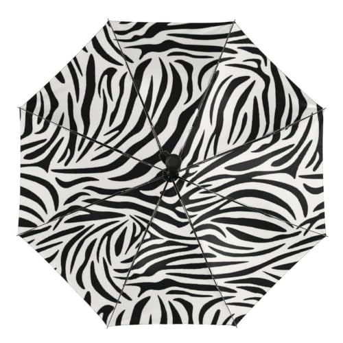Image of JiuPopular Umbrella, Zebra Pattern Auto 3 Fold Umbrella, Printed Inside, Black Outside