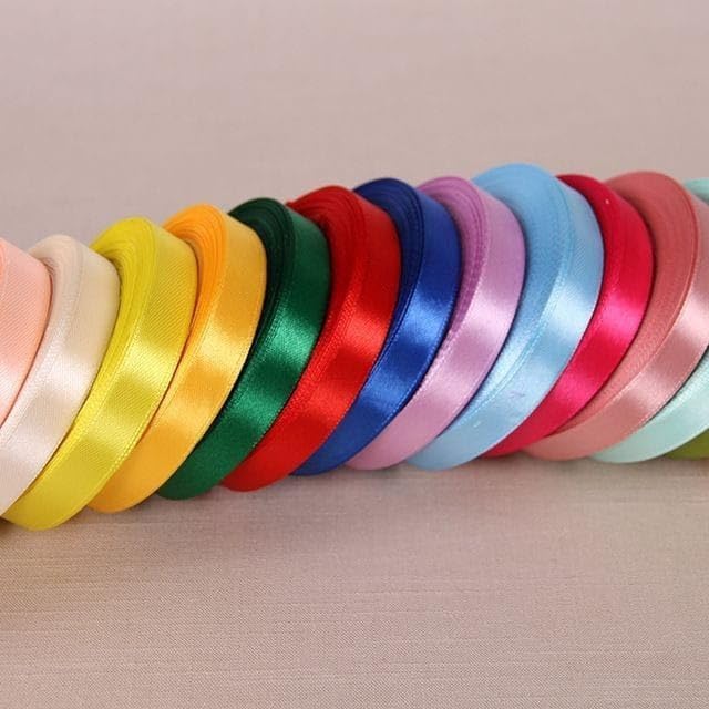 Image of Craft and Toys Satin Ribbon for Decoration, Gift Wrapping, and Other Multi-Purpose Use (Pack of 12), Colour:- Multi 9 metres Approx (12 Pcs Satin Ribbon)