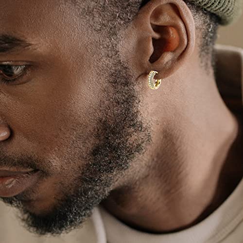 Topgrillz Iced Out Hoop Earrings Cubic Zirconia Huggie Cartilage Cuff Diamond Hypoallergenic 14K Gold Plated Luxury Fashion Round Circle Earrings Jewelry Gift For Men Women-Gold #TOP3