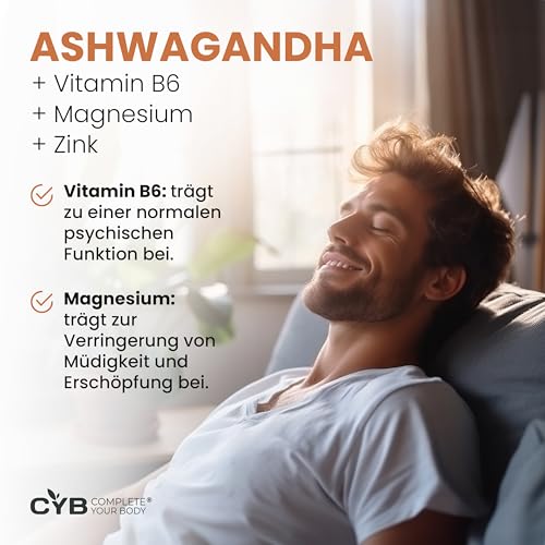 CYB | Ashwagandha Kapseln Hochdosiert - 5% Withanolides 600mg - Mit Magnesiumglycinat, Vitamin B6 und Zink - 120 Kapseln 2 Monatsvorrat - Vegan - Laborgeprüft – Bild 5