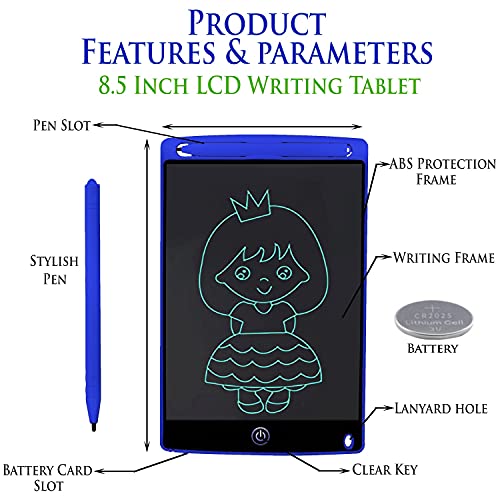 Image of LCD Writing Pad Tablet 8.5 Inch for Drawing with Stylus Pen | Digital Notepad Tab | Electronic Ewriter Teaching Educational Toys Gift for Kids Adults at Home School and Office | Colour : Blue