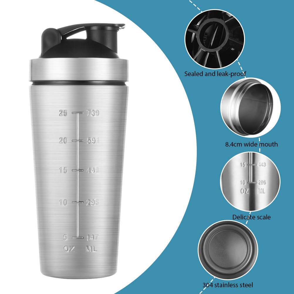 ACWOO Shaker do białka ze stali nierdzewnej, 900 ml ze stali nierdzewnej z mieszaczem kulkowym, shaker do napojów białkowych dla fanów sportów na świeżym powietrzu