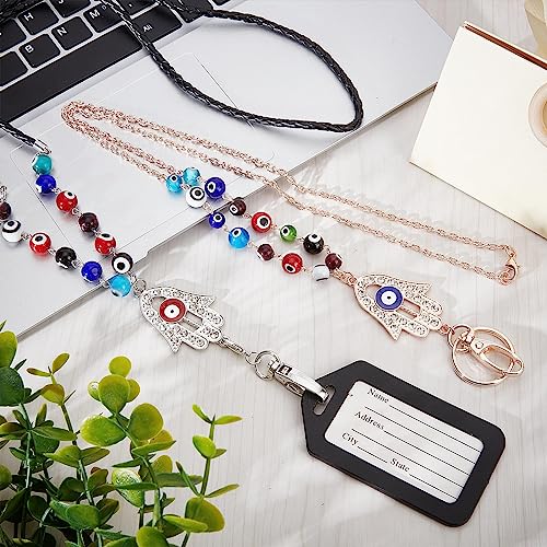 SUNNYCLUE 1 Box 2 Style Lanyard Necklace Glass Evil Eye Fashion Lanyards Lucky Name Card Beaded Lanyards for Women Students Teachers Staff Nurses ID Badges Keys Office Kaychain KeyRing Gift Supplies - Image 4