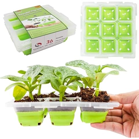 SUNPRO Seed Starter Tray, 4Pcs Seed Starter Kit with Flexible Pop-Out Cell | 9 Large Cells | Reusable & Dishwasher Safe Seed Starting Kit Indoor Plant Germination Trays Cover