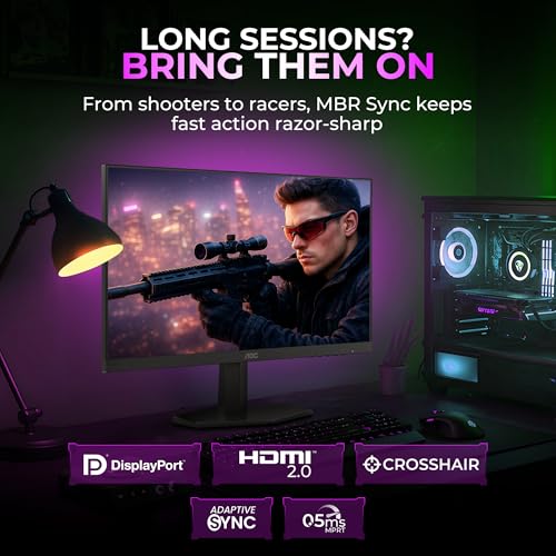 Image of AOC 27G42E Gaming Monitor 27 inch FHD Fast IPS Gaming Monitor, 180Hz Refresh Rate, 0.5ms Response Time, Adaptive Sync, HDR10, Flicker-Free, HDMI 2.0 and DisplayPort 1.4 Connectivity (Black)