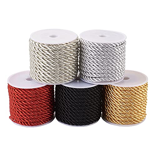 Pandahall 5 Rolls 21.8 Yards Twisted Cord Rope 5Mm Polyester Utility Trim Cord Viscose Color Thread String For Jewelry Making Knot Rosaries Upholstery Curtain Tieback Honor Cord #TOP15