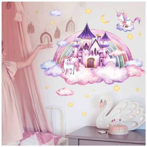Pegatinas Infantiles Pared Decorativas Unicornio Arcoiris Rosa Vinilo Pared Infantil Adhesiva Pared Decoración Mural para Habitación Infantiles Niña Niños Bebés Guardería Salón