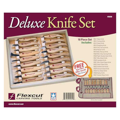 Image of Flexcut Wood Carving Knives | Deluxe 18-Piece Knife Wood Carving Set | Razor-Sharp 1095 High Carbon Steel Blades | KN250 | Made in the U.S.A.