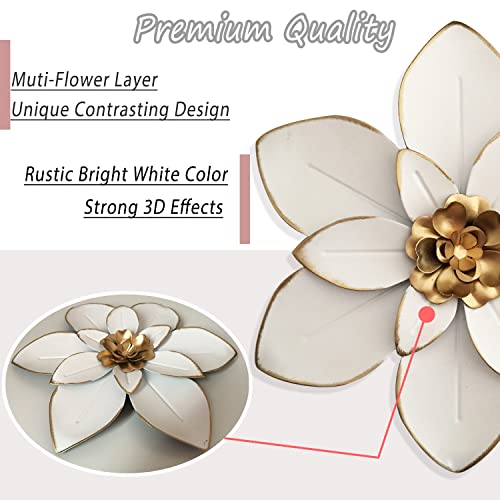 Metal Flower Wall Art Decor, 10 Rustic Modern Floral Sculpture, Distressed Iron Wall Hanging Home Decoration Accent Artworks for Indoor Kitchen Bedroom Living Room Office Outdoor Garden Patio - Image 2