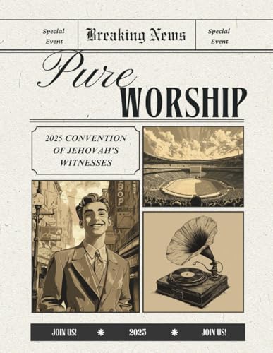 Pure Worship JW Convention 2025 notebook, pages with talk titles, assembly journal