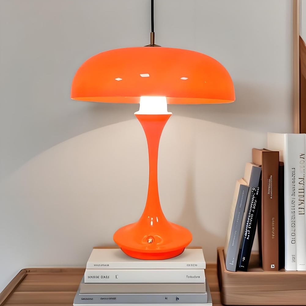 Lampe Champignon Orange, Lampe de Table LED Rechargeable, sans Fil, Tactile, intensité Variable, Batterie 2000 mAh, Lampe de Bureau, Lampe de Chevet USB Rechargeable, 3000 K-6000 K, Orange