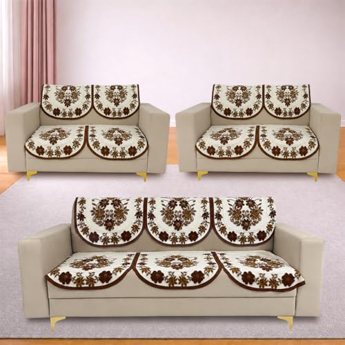 Image of Homerz Premium 'Surya Series' Sofa Cover | Stylish Sofa Protector | Net Fabric | Anti-Stain & Washable Slip Cover Exact Size Antislip (Daisy Brown, 7 (3+2+2) Seater, Seat Cover with Backrest)