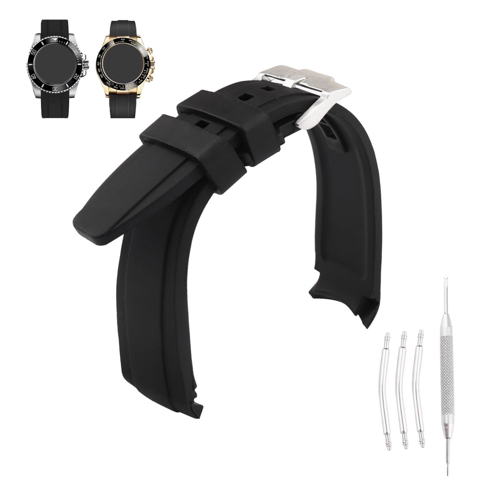 MMBAYRubber 20MM Watch Bands Replacement Fit for Rolex GMT Submariner Ghost Daytona Yachtmaster Deployment Buckle Silicone Strap Wirstband for Men and Women Waterproof Bracelet Watch accessories