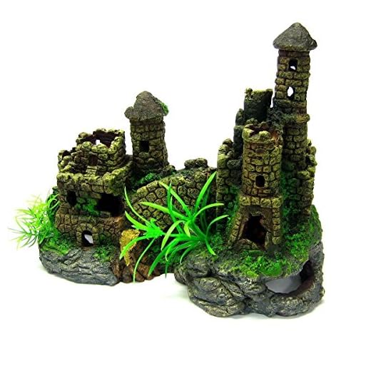 Towers Castle Cave 22,4 x 11,4 x 18 cm akvarium prydnad dekor harts fort bunker hus byggnad
