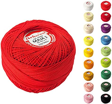 Pearl Crochet Cotton Embroidery Ball Yarn 229yd/210m Quality Thread 50g Size 5 Red (344)
