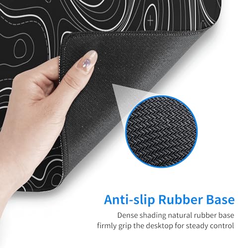 Large Gaming Mouse Pad Black Topographic Contour Mouse Pad Extended XL Long Mousepad Big Desk Mat