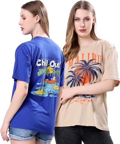 Image of London Hills Women's Cotton Blend Oversized Fit Oversized Tshirt || Oversized Tshirt- Pack of 2