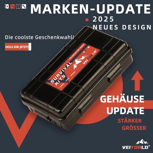 Veitorld Survival Kit Geschenke für Männer - Coole Geburtstagsgeschenk Ideen für Freund Papa Ehemann Bruder Teenager, Notfall Set Outdoor Survival Ausrüstung Nikolaus Camping Abenteuer