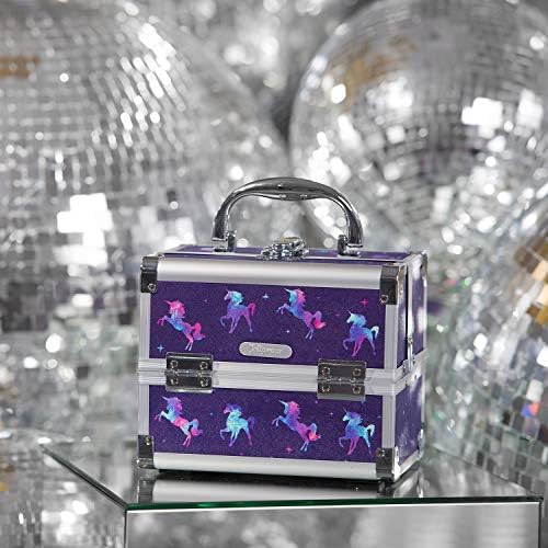 Joligrace Girls Makeup Box with Mirror Cosmetic Case Jewelry Organiser Light Weight Lockable with Keys, Size: 19.5x15x16cm, Unicorn