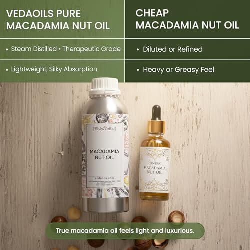 Image of VedaOils Macadamia Nut Oil for Hair & Skin Care 100ml | 100% Pure & Natural Cold Pressed Oil | Nourishes, Hydrates & Strengthens Hair and Skin