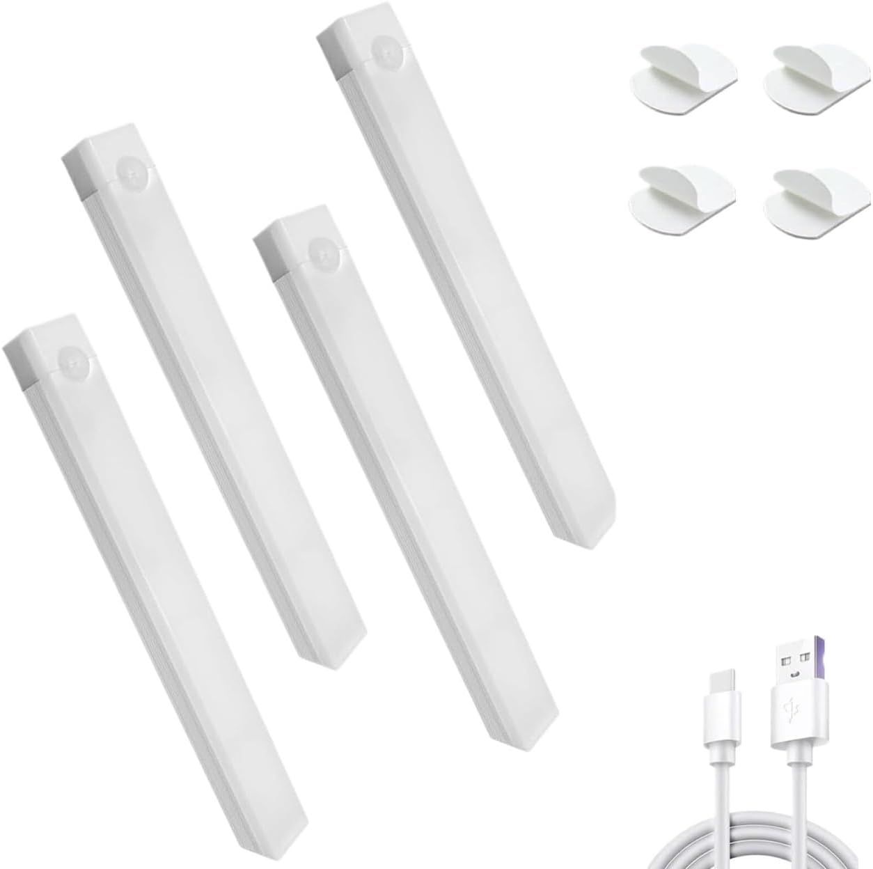 Punch-Free Smart Sensor Magnetic Rechargeable LED Lights, Magnetic Rechargeable Light, Motion Sensor Light Indoor, for Kitchens, Wardrobes, Closets, and Studios(White 4PCS,11.8in)