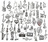 Kinteshun Music Elements Charm Alloy Multistyle Musical Instrument Notes Symbols Pendant Connector for DIY Jewelry Making Accessaries(38pcs,Antique Silver&Bronze Tone)