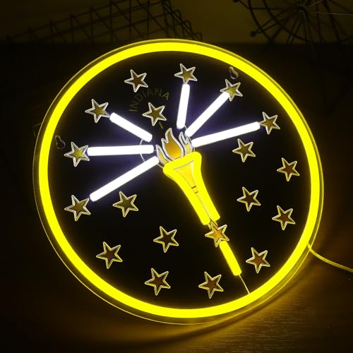 Image of Indiana State Neon Sign, LED Light Art Gift for Boys Girls, 12.6 x 12.6 Inches, Dimmable USB Powered Acrylic