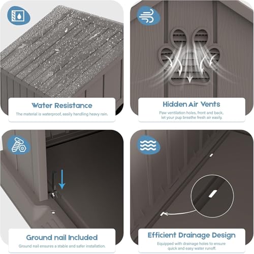 Indoor-Outdoor Large Dog House for Medium to Large Dogs, Durable Plastic Doghouse – Waterproof Design, Air Vents & Elevated Floor, Simple to Clean and Assemble (Classic Grey 1, 36.2''L×38''W×38''H) - Image 4