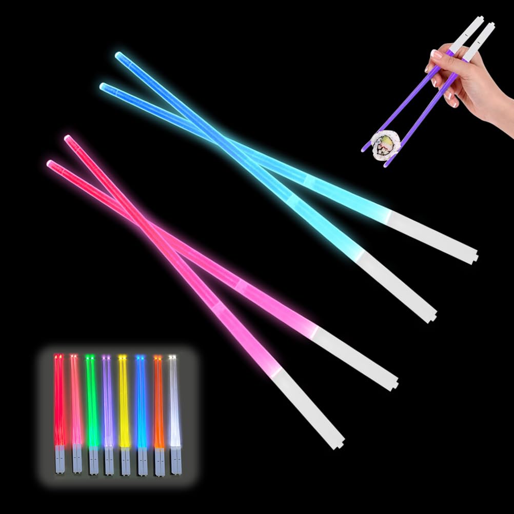 Dhqkqg2 Pairs Lightsaber Chopsticks, Light Up Lightsaber Chopstick, Light Chopstick 9 Color Modes, Sushi Luminous Chopsticks, Light LED Lightsaber, for Birthday Carnival Party Holiday Halloween (A)