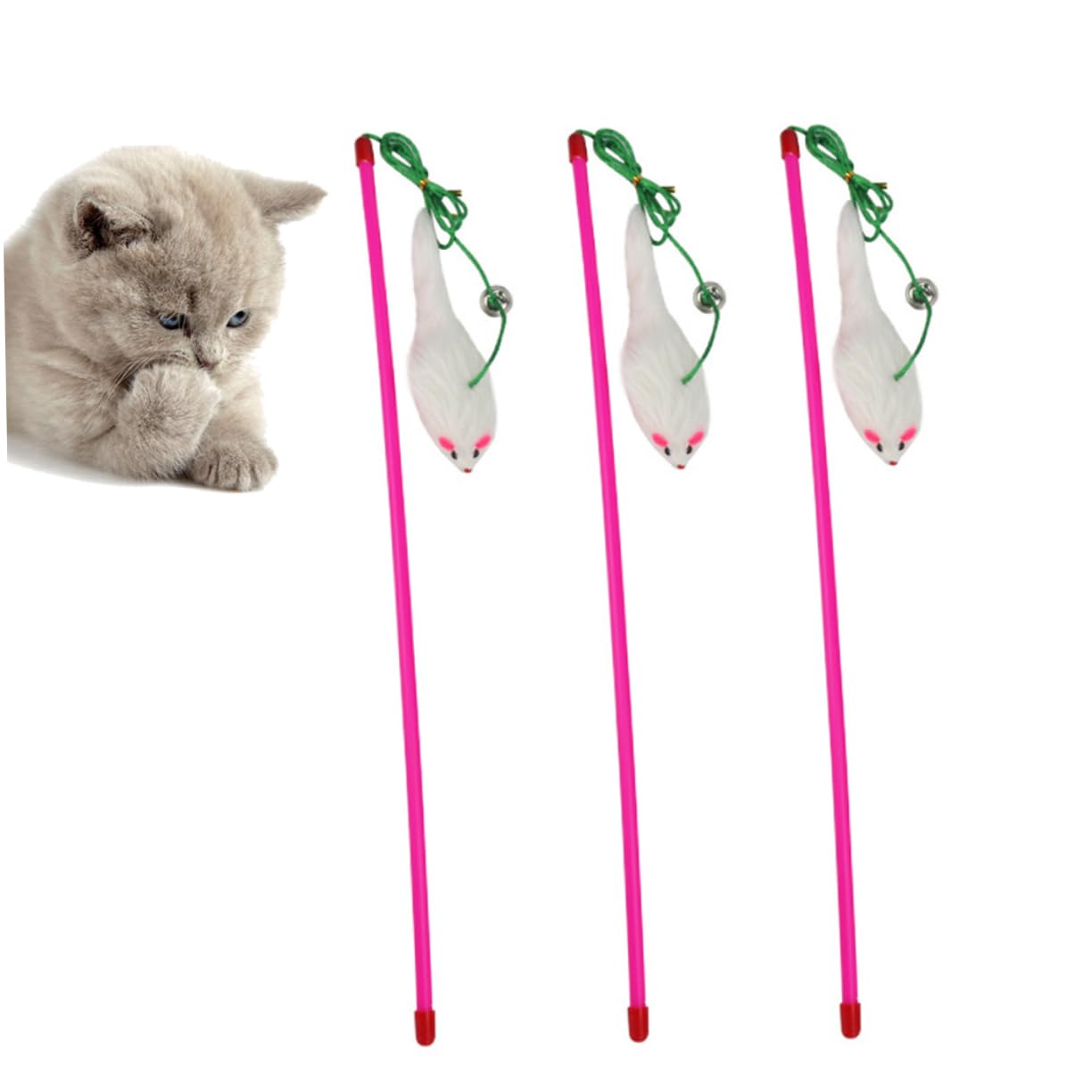 DOITOOL 15stücke Teiliges Katzen-Spielzeug Plüsch- -Teaser Interaktiv Für Kitten Farben Zufällig Stabspielzeug Für Gesunde Und Aktive Katzen