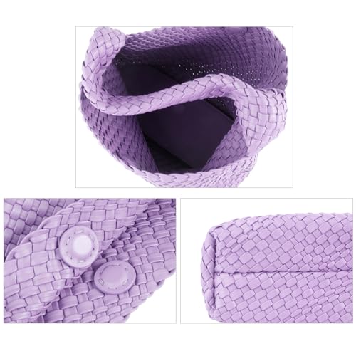 Image of Woven Tote Bag with Small Purses for Women, Vegan Leather Hobo Bags Straw Handbags Large Underarm Shoulder Bag