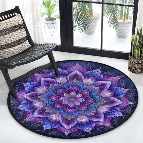 Tapete redondo interior 86 cm con diseño mandala azul miniatura 4