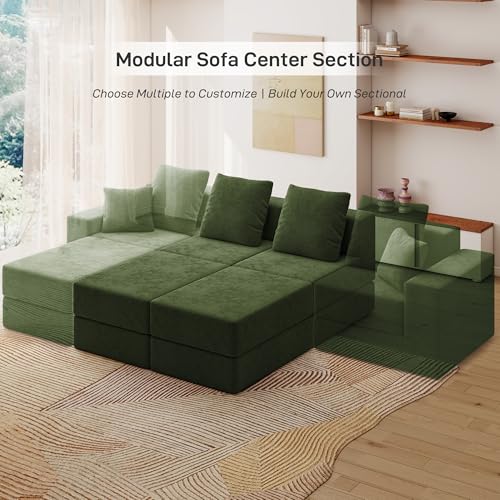 Image of Living&Giving Cloud Sectional Couch for Living Room, Modular Boneless Couch with 1 Ottoman, Middle-seat Can Be Combined with Modular Sofa, Customizable Layout for Any Space, Green