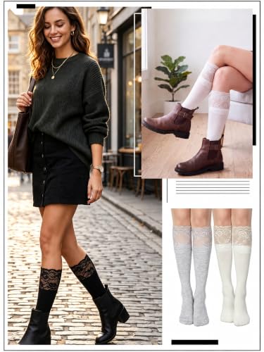 Image of Fourluoo 4 Pairs Women's Knee High Socks