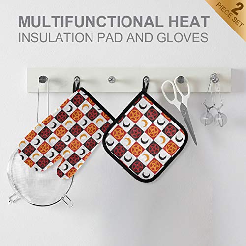 Oven Mits Pot Holders Sets - Ghost Buffalo Check Plaid Halloween Oven Mitt Set Hot Pads Non-Slip Cooking Gloves Heat Resistant Potholder For Baking, Grilling #TOP2