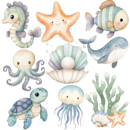 Large Under The Sea Cutouts with Stand, 12inch Ocean Birthday Party Decorations, Underwater Party Decorations, Baby Shower Supplies Cardboard Cutout Prop | 9PCS Stand Up Prop