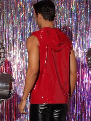 Lars Amadeus Metallic Hoodie Vest for Men's Shiny Party Club PU Zipper Sleeveless Vest3
