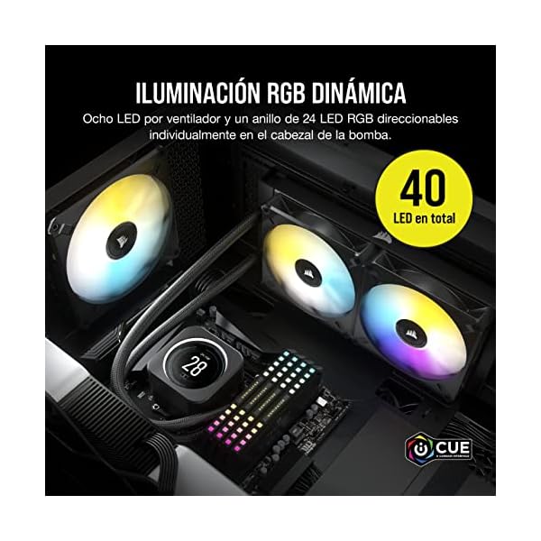 Corsair iCUE H100i ELITE Refrigerador de CPU Líquido con Pantalla LCD (Pantalla LCD IPS Personalizada, 40 LED RGB Dinámicos, Ventiladores de 120 mm, Radiador de 240 mm) Negro - Image 5
