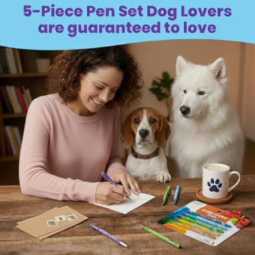 Image of Funny Dog Lover Gift Pen Set - 5 Black Ink Ballpoint Pens with Stylus Tip & Quality Metal Barrel with Doggy-Themed Quotes - Cool Dog Lover Gift for Women, Friends, Vet Tech, Pet Owner, Coworker