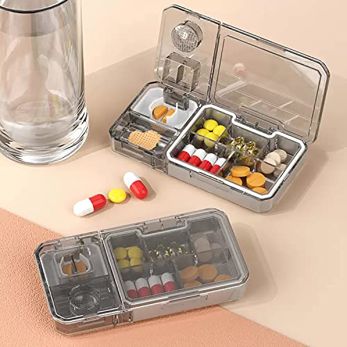 Image of House of Quirk Pill Cutter, Pill Crusher, Pill Splitter, 3 in 1 Multi-Functional Pill Cutter, Portable Travel Small Pill Box Case Holder, Purse Medicine Container for Cutting Vitamins Tablets (Grey)