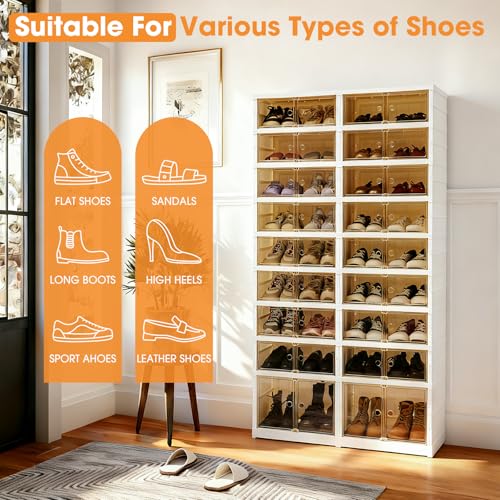 Image of Folding Shoe Rack Storage Device,Large Plastic Folding Shoe Cabinet, Easy to Assemble Shoe Rack Storage Cabinet with Transparent Door Magnetic Buckle(9Tiers,36Pairs)