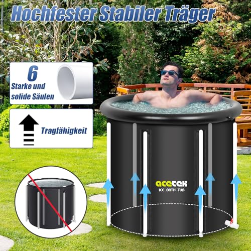 acetek Eisbad Tonne für Athleten mit Abdeckung 90cm，477L tragbares Ice Bath tub für Kryotherapie，Faltbare Eisbad Badewanne für Sportler Freistehende，Mobile Badewanne Eisfass für Outdoor den Innen