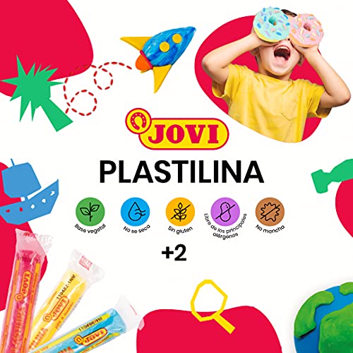 Jovi - Estuche de plastilina, 6 barritas de 15 gramos, surtido multicolor neon, sin gluten (90/6F)