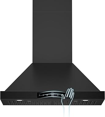 30 Inch Wall Mount Range Hood 1200CFM, 4-Speed Smart Wall Mount Range Hood with Touch Sensor & Remote, Dual LED Lights, Baffle Filters Ducted/Ductless Convertible Black Pro Series