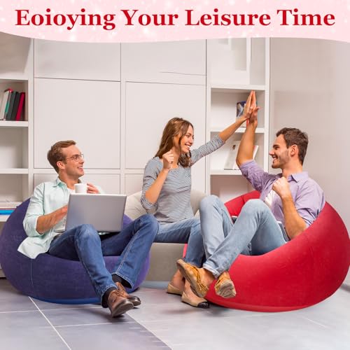 Image of Realspring Inflatable Bean Bag Chairs Outdoor Blow up Camping Chairs Inflatable Lazy Sofa Folding Portable Bean Bag Loungers Couch for Movie Night(Coffee,Blue,Red,6 Pcs)