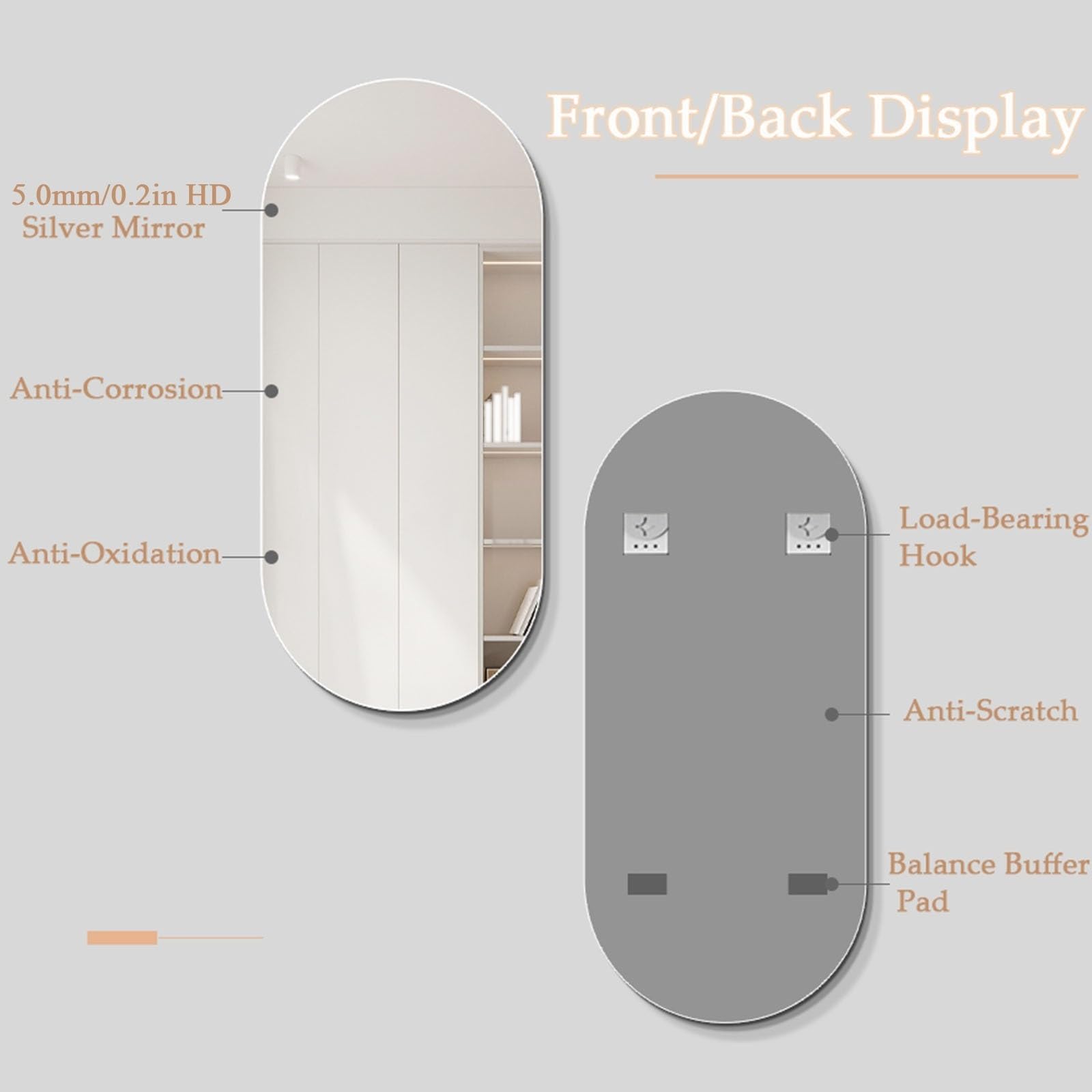 Specchio Per Il Trucco Antideflagrante Senza Cornice, 50*80cm Specchio Ovale Da Bagno, Specchio Da Parete Impermeabile, Orizzontale E Verticale, Per Camera Da Letto, Soggiorno(60*100cm/23.62*39.37in)