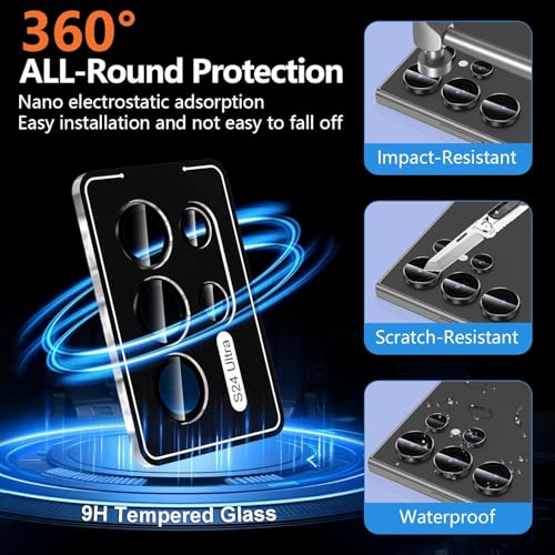 Image of Premium Camera Lens Protector Compatible For Samsung Galaxy S24 Ultra 5G (Black) Camera Lens Protector - 9H Tempered Glass, Military-Grade Anti-Scratch, Case-Friendly, Easy Install Frame